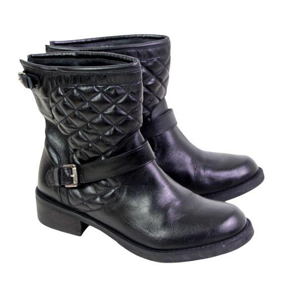 Matisse QUILTED BLACK REAL LEATHER LOW HEEL BELTED PULL ON ANKLE BOOTS Sz 9.5M - Picture 5 of 11